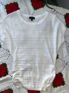 White Cinched Side Knit Basic Short Sleeve Sweater Tee The Limited Lightweight